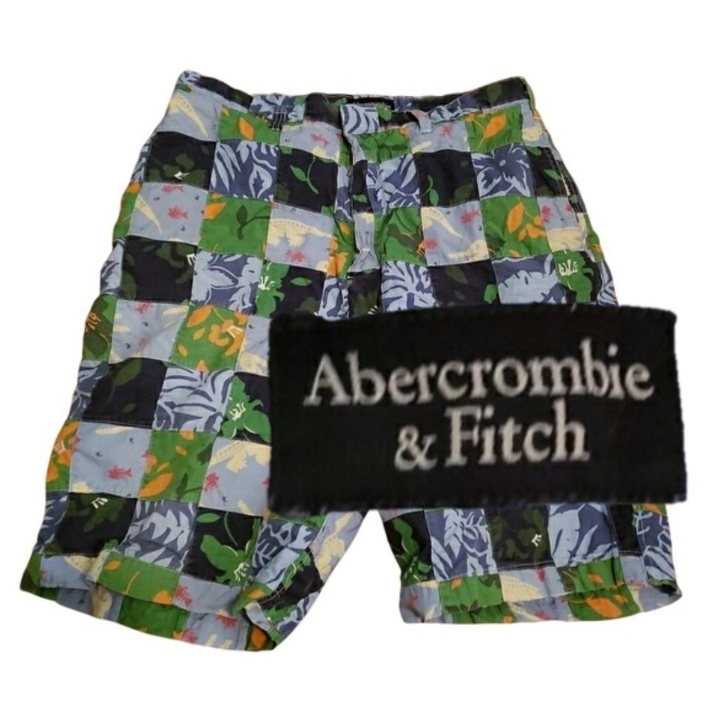Vintage Y2K Abercrombie & Fitch Mens Patchwork Shorts 34 Multi Color Tropical‎